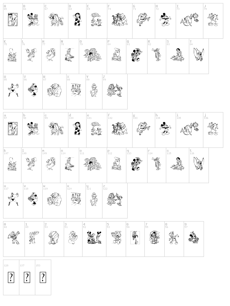 Disney family 1 font map